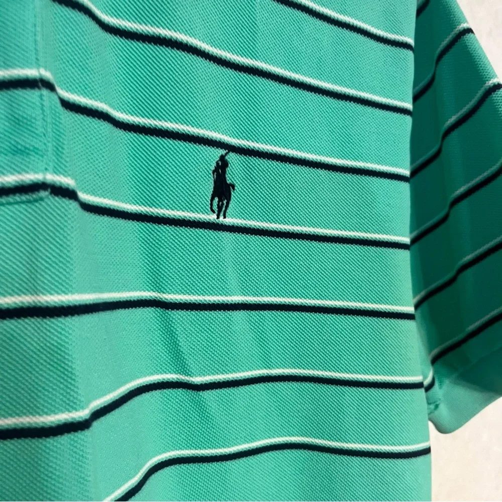 Ralph Lauren Men's Polo Shirt in‎ Green and White Stripes